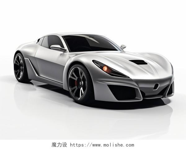 未来科技感写实跑车高清3D立体银色轿车全身图